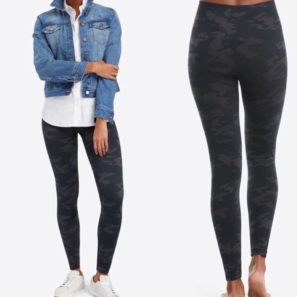 Spanx Look at Me Now Cropped Leggings in Black Grey Camo Print - Picture 2 of 10